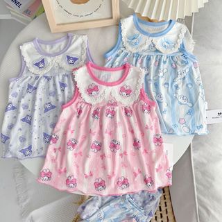Bộ Ba Lỗ Cổ Bèo Chất Liệu Cotton Mềm Mại Họa Tiết Hoạt Hình Dễ Thương Đáng Yêu Cho Bé Gái (QA04)
