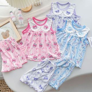 Bộ Ba Lỗ Cổ Bèo Chất Liệu Cotton Mềm Mại Họa Tiết Hoạt Hình Dễ Thương Đáng Yêu Cho Bé Gái (QA04)