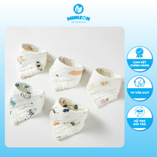 Yếm Nhăn Tam Giác Bấm Cúc Mẫu Mới 4 Lớp Cao Cấp Cho Bé | Minizon Kids