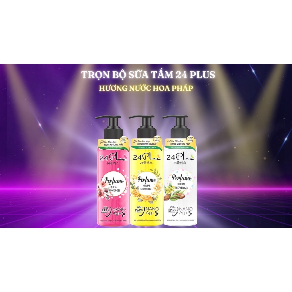 Gel tắm thảo dược hương nước hoa Pháp Vàng 24Plus 850ml