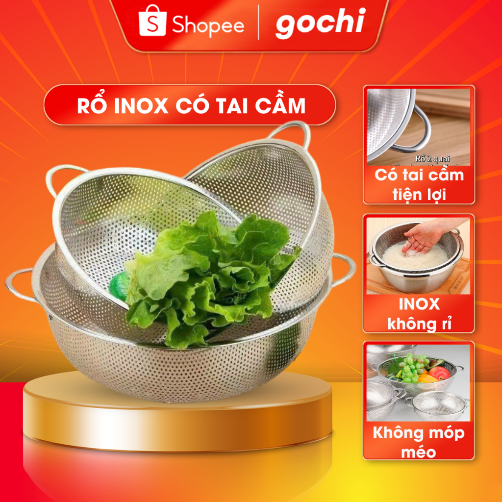Rá Rổ Lưới Inox Rửa Rau Củ Có Tai 28 cm, Có Chân Đế Thoát Nước Tốt, Mắt ...