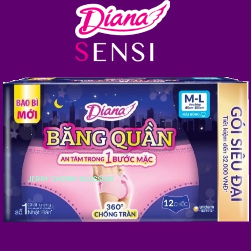 1 gói Băng vệ sinh dạng quần Diana Beauty hip size ML 12 miếng [vòng hông 85-105cm]