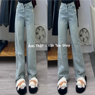 Quần jeans ống xuông màu bụi nhạt ,thiết kế xước túi nhẹ #0678