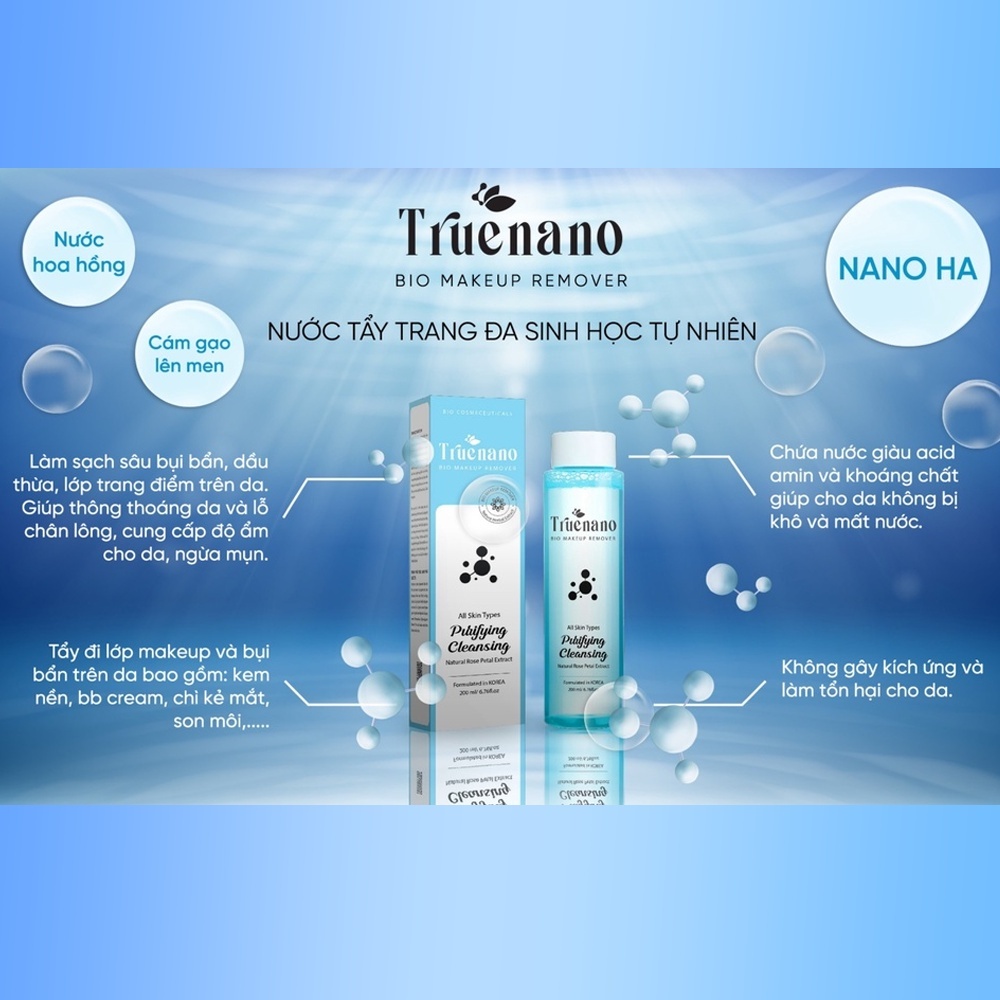 Tẩy Trang Sinh Học Truenano Bio Makeup Remover 200ml (Dược Mỹ Phẩm Thuần Chay)