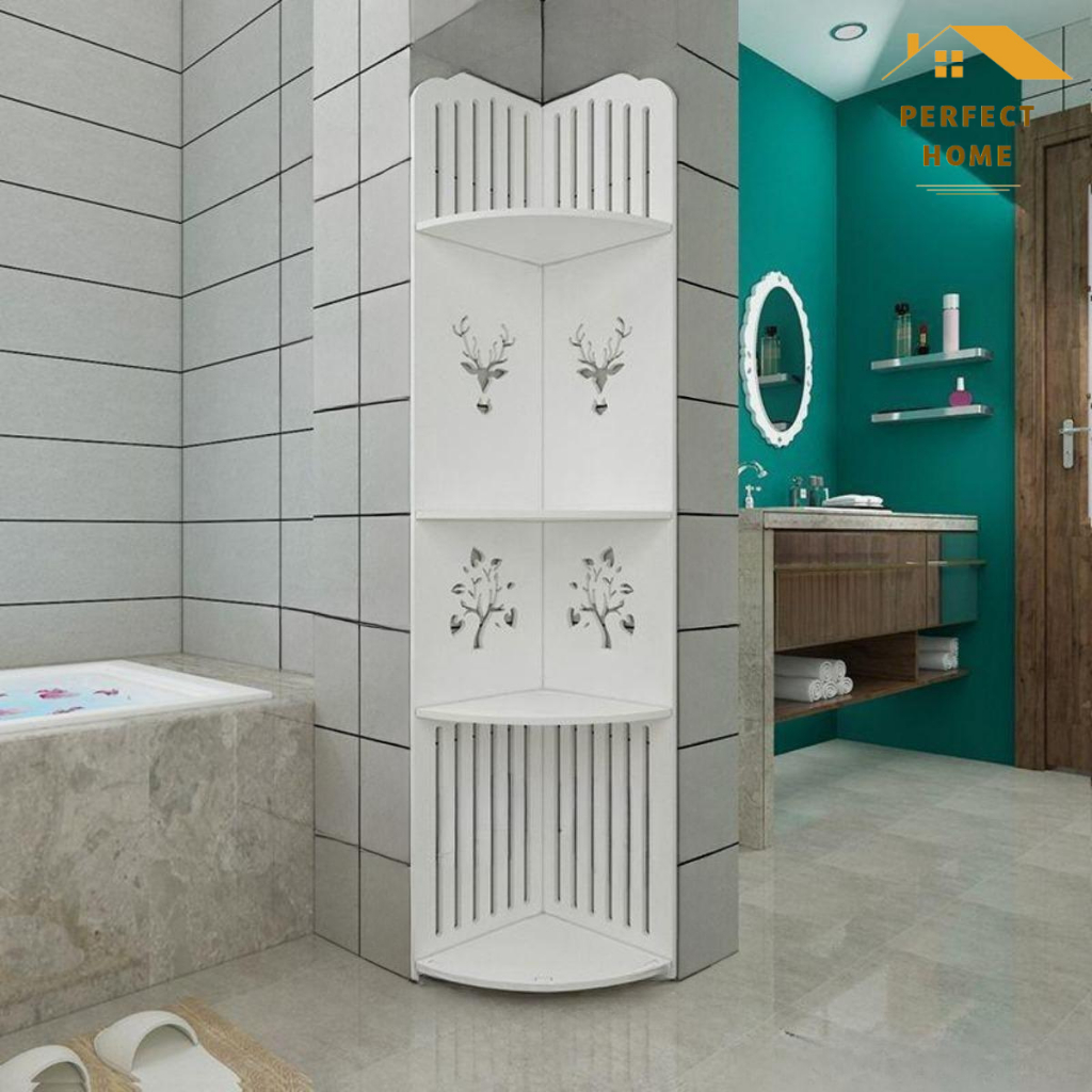 Giá Kệ Góc Tường Nhà Tắm Gỗ Nhựa Chống Nước, Kệ Góc Trang Trí Đa Năng Không Ẩm Mốc Không Cong Vênh PERFECT HOME