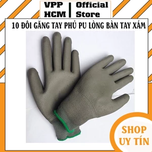 Combo 10 Đôi Găng tay phủ PU lòng bàn tay màu xám size M Bao tay bảo vệ tay khỏi trầy xước vật nhọn