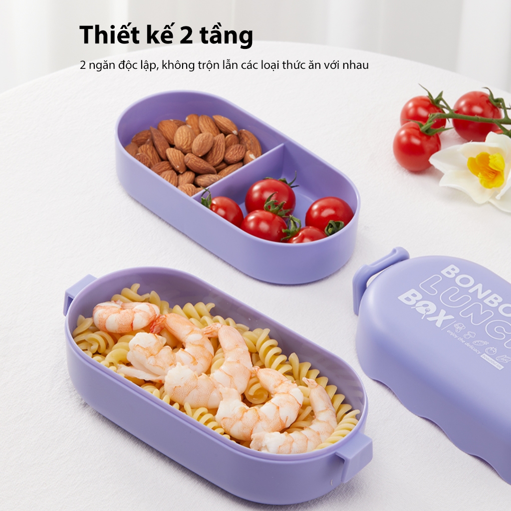 Ảnh Hộp cơm văn phòng Samono BTW30301 dung tích 850ml, 2 tầng 3 ngăn, kèm muỗng, xanh, tím, hồng 3