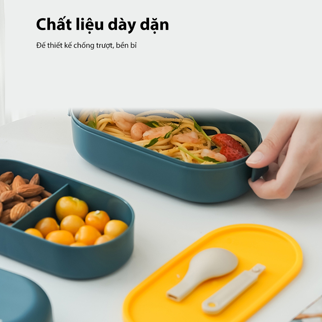 Ảnh Hộp cơm văn phòng Samono BTW30301 dung tích 850ml, 2 tầng 3 ngăn, kèm muỗng, xanh, tím, hồng 4