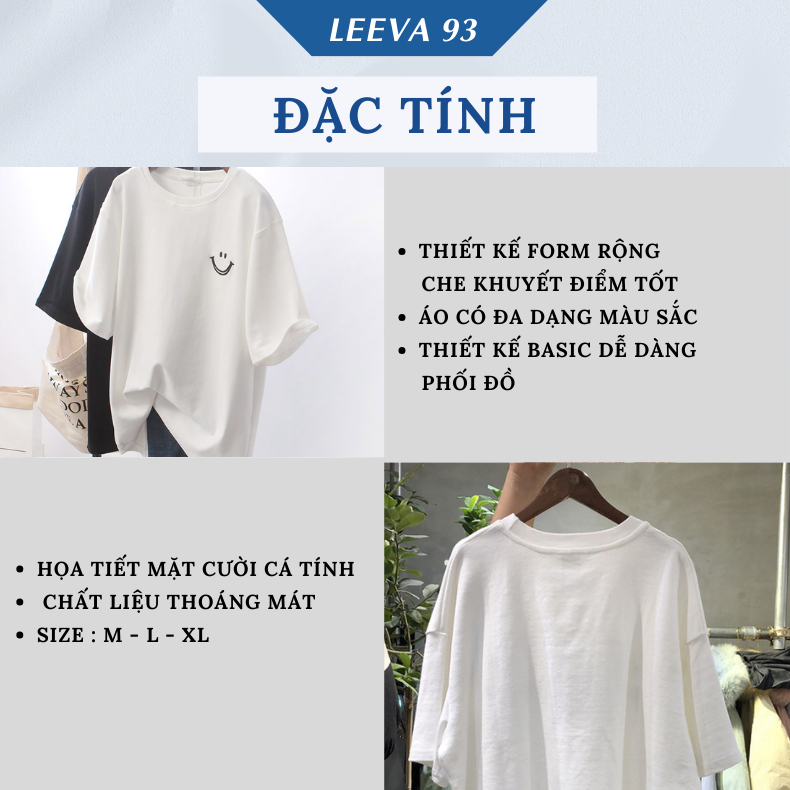 Áo phông tay lỡ form rộng unisex áo phông dáng rộng mùa hè họa tiết mặt cười phong cách đơn giản 103T
