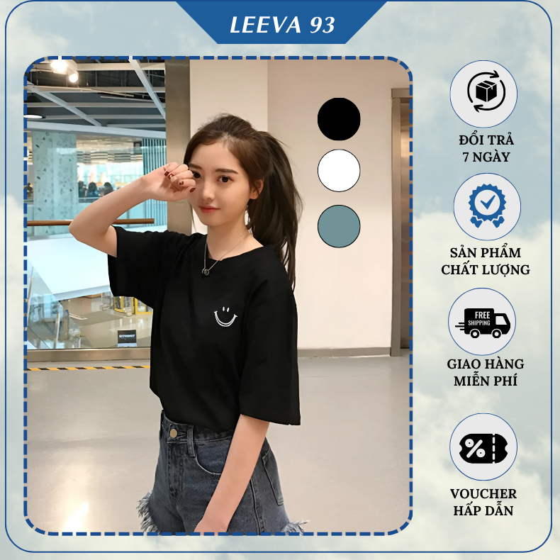 Áo phông tay lỡ form rộng unisex áo phông dáng rộng mùa hè họa tiết mặt cười phong cách đơn giản 103T