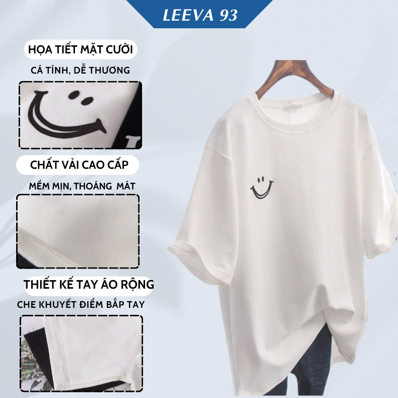 Áo phông tay lỡ form rộng unisex áo phông dáng rộng mùa hè họa tiết mặt cười phong cách đơn giản 103T