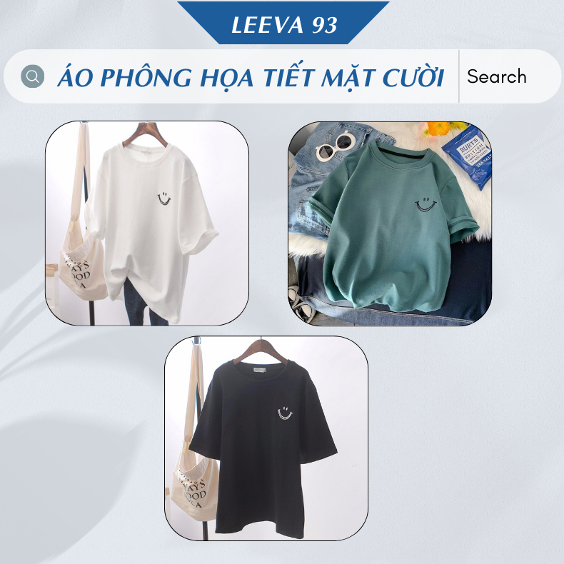 Áo phông tay lỡ form rộng unisex áo phông dáng rộng mùa hè họa tiết mặt cười phong cách đơn giản 103T