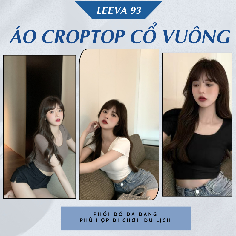 Áo croptop tay ngắn cổ vuông ôm body siêu hack dáng áo thun ngắn phong cách Hàn Quốc cá tính - 610
