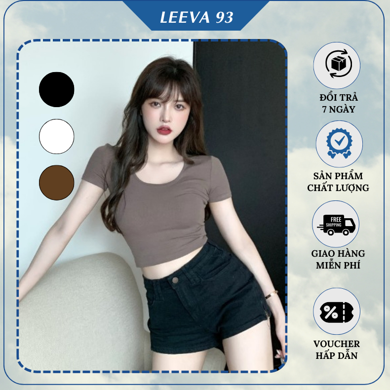 Áo croptop tay ngắn cổ vuông ôm body siêu hack dáng áo thun ngắn phong cách Hàn Quốc cá tính - 610