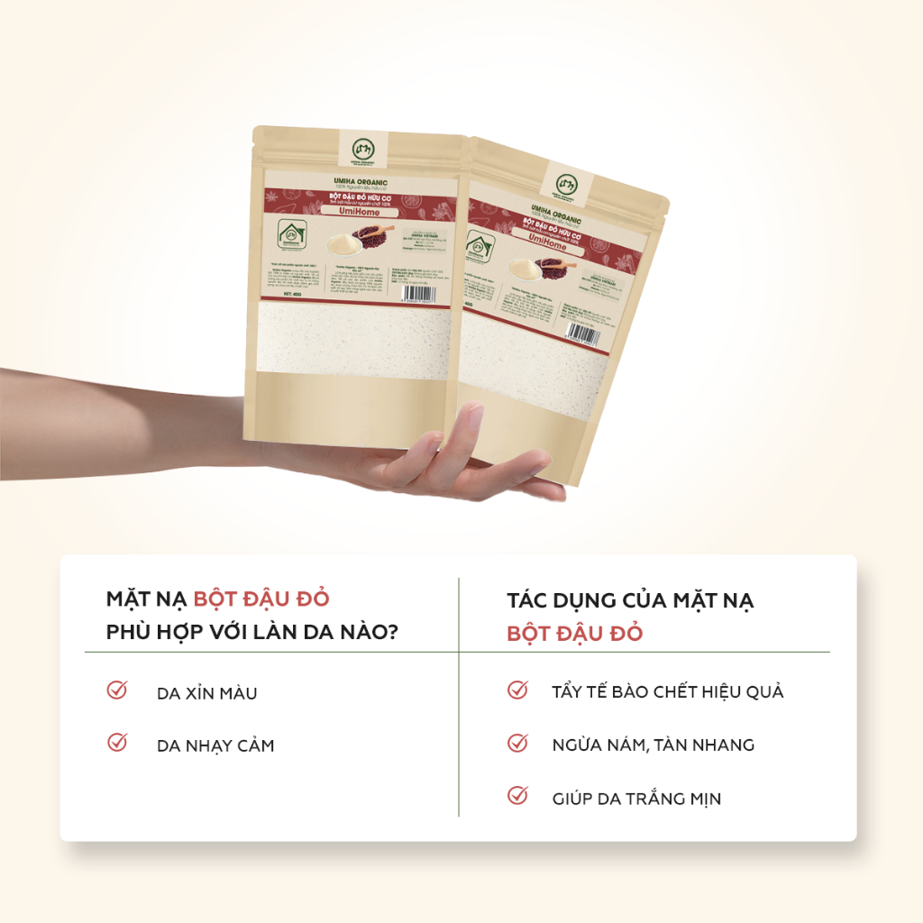 Ảnh Bột Đậu Đỏ tẩy da chết UMIHA 40G - Tắm trắng, đắp mặt nạ dưỡng da, tẩy da chết mờ thâm với Bột đậu đỏ hữu cơ 2