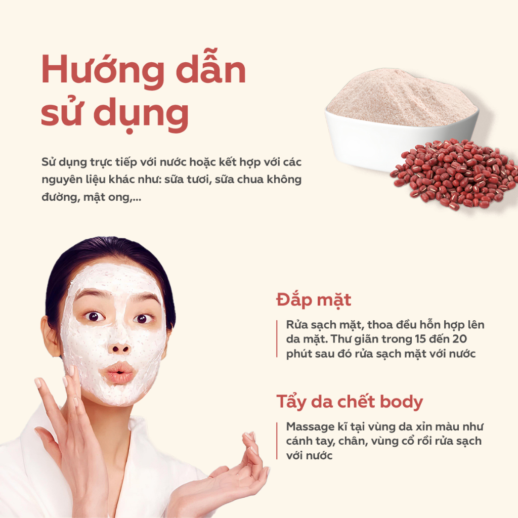 Ảnh Bột Đậu Đỏ tẩy da chết UMIHA 40G - Tắm trắng, đắp mặt nạ dưỡng da, tẩy da chết mờ thâm với Bột đậu đỏ hữu cơ 3