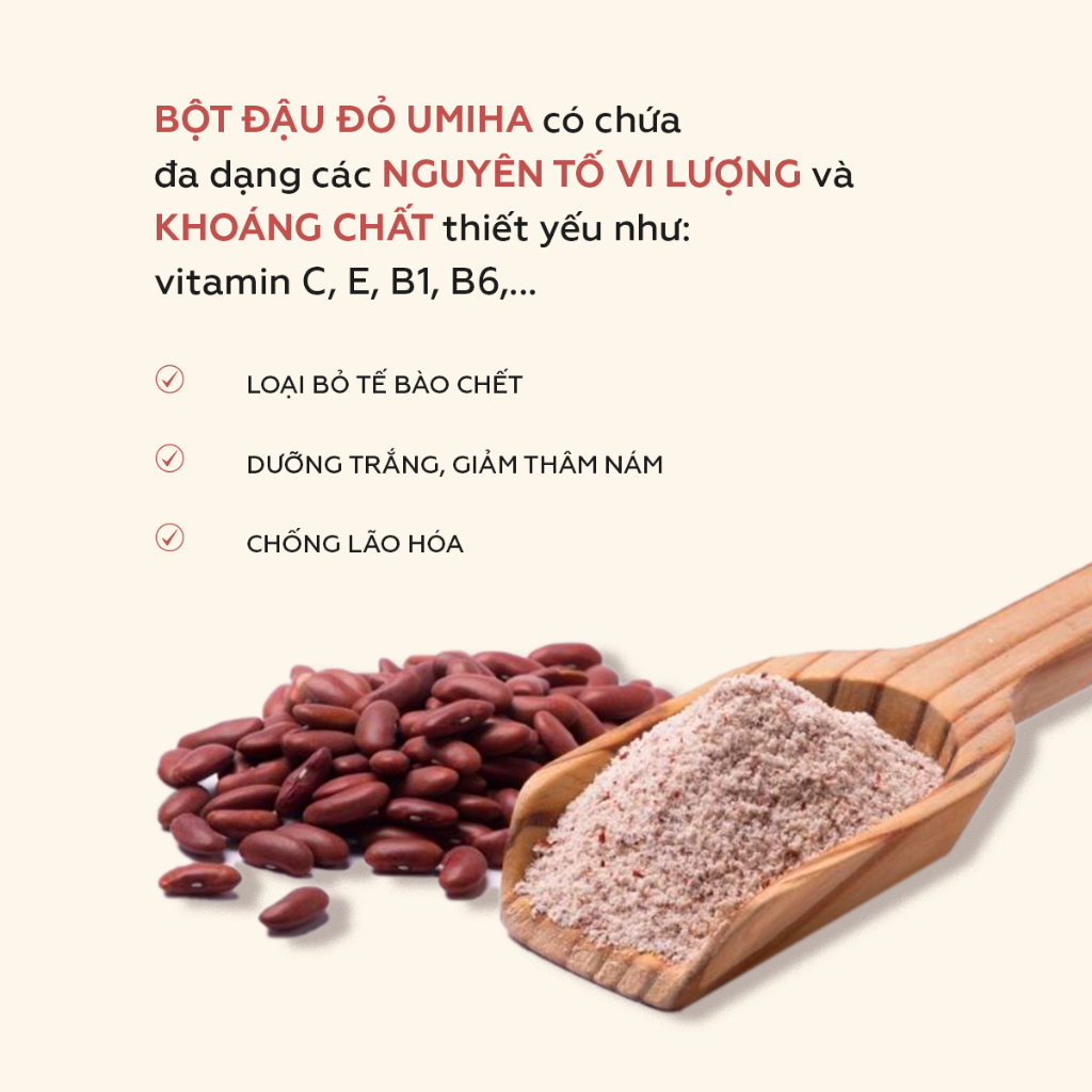 Ảnh Bột Đậu Đỏ tẩy da chết UMIHA 40G - Tắm trắng, đắp mặt nạ dưỡng da, tẩy da chết mờ thâm với Bột đậu đỏ hữu cơ 1
