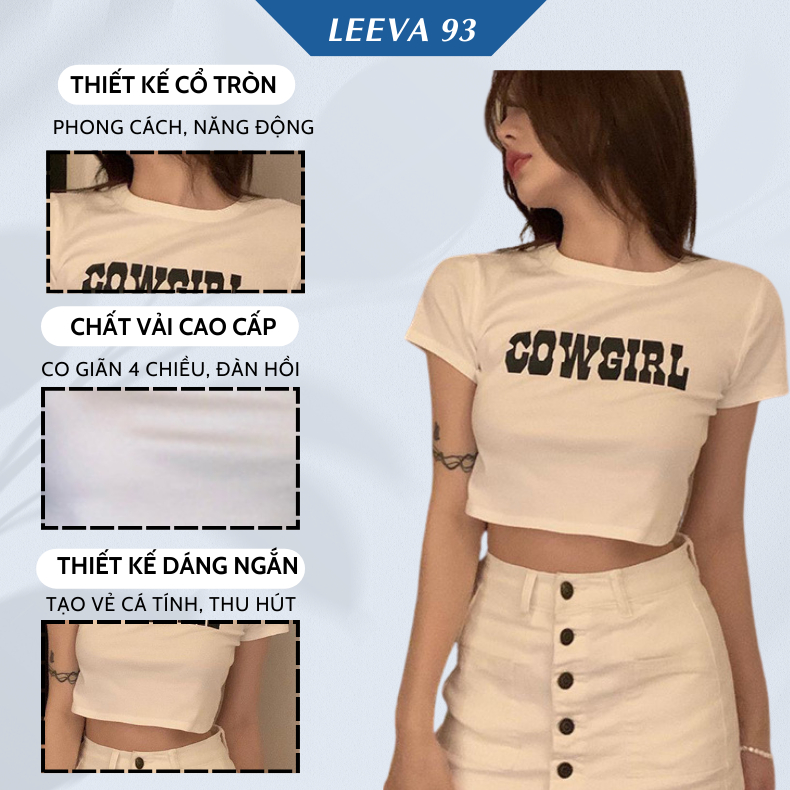 Áo thun nữ dáng ngắn, áo  croprop cổ tròn, tay ngắn, im chữ cowgirl  phong cách retro dành cho nữ - 385