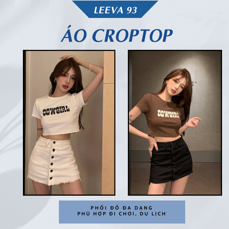 Áo thun nữ dáng ngắn, áo  croprop cổ tròn, tay ngắn, im chữ cowgirl  phong cách retro dành cho nữ - 385
