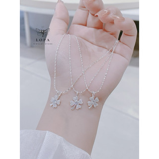 Dây chuyền bạc Lopa, dáng bốn lá nhỏ xinh Sk45 điệu đà thiết kế dáng tiểu thư đính đá lấp lánh