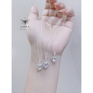 Dây chuyền SK94 nữ bạc Lopa, dáng dây trơn mặt tim đá nhẹ nhàng xinh xắn sk001