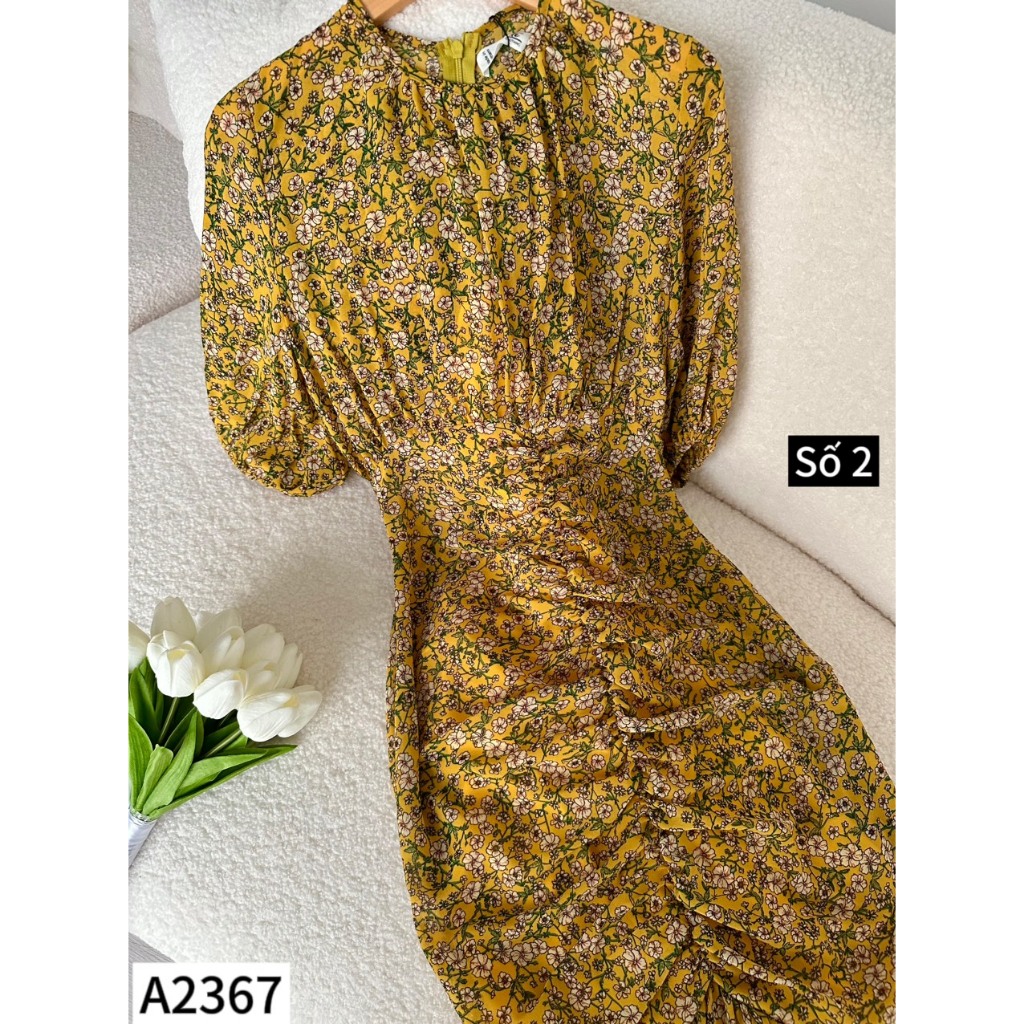Đầm maxi đuôi cá 2 màu hoa đỏ, vàng A2367