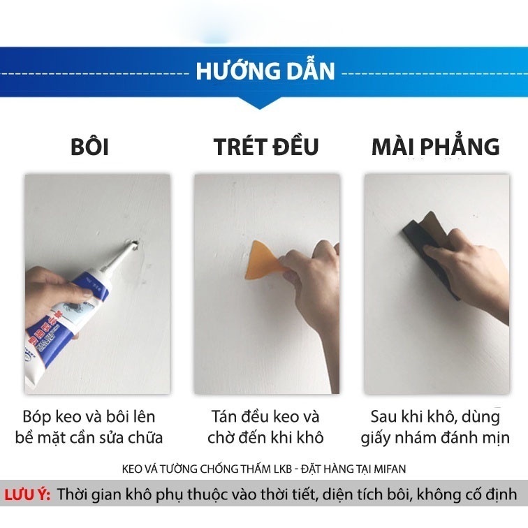 Keo Vá Tường Chống Thấm LKB 250gr- Trám Trét Vết Nứt Khe Hở Tường - Chống Mốc Ẩm Làm Sạch Tường 396