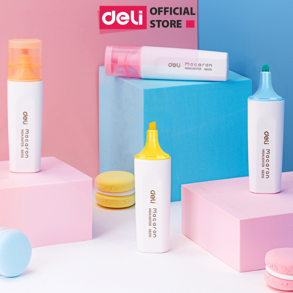 Ảnh Bút highlight đánh dầu màu macaron Deli - Bút dạ quang đánh dấu nhớ dòng pastel mực đều nhanh khô cho văn phòng học sinh 1