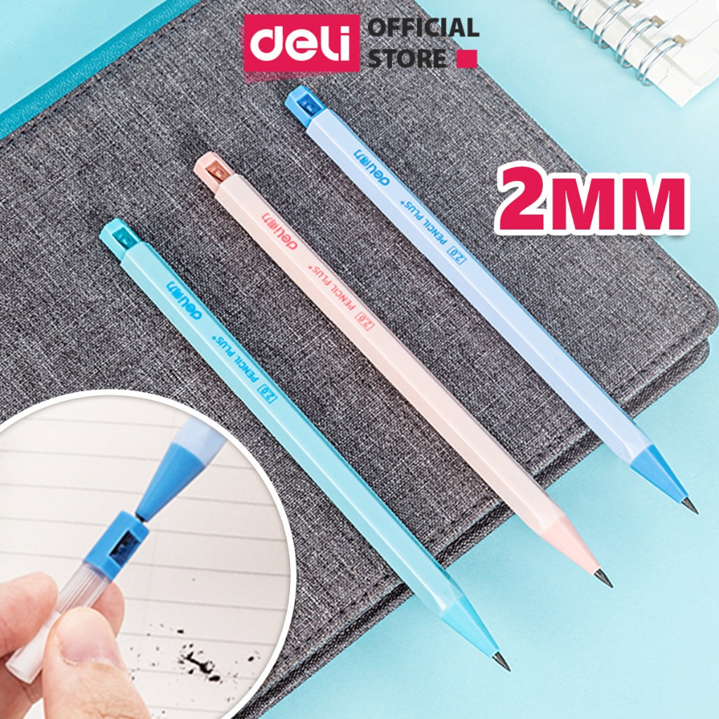 Bút chì kim bấm ngòi 2mm Deli - Bút chì bấm học sinh cao cấp kèm đầu gọt cải tiến chì đậm rõ nét cho học sinh, văn phòng