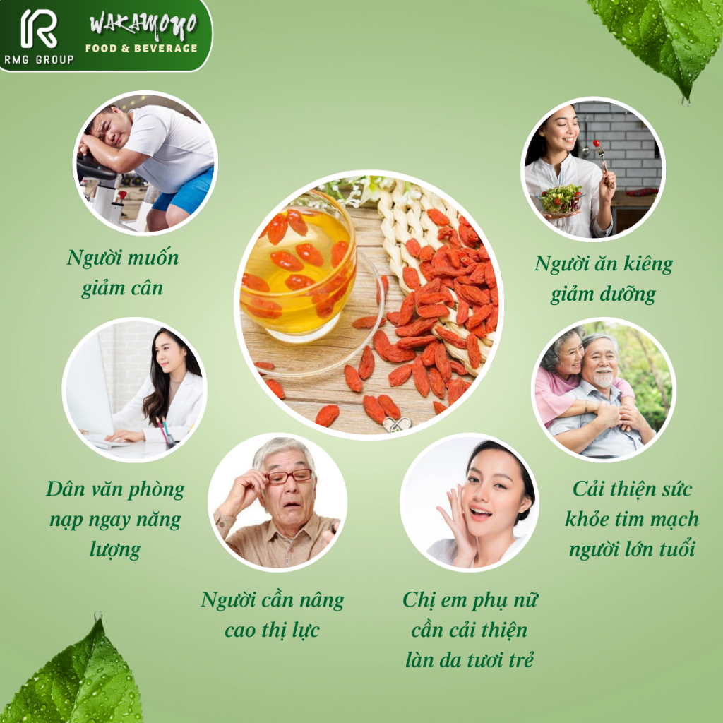 Combo táo đỏ nhược khương size trung Wakamono Organic 200 - 220 quả/kg, hắc kỷ tử, kỷ tử đỏ.