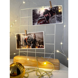 khung gỗ để bàn treo ảnh sinh nhật cưới trang trí ảnh decor tặng đèn nháy+10 kẹp