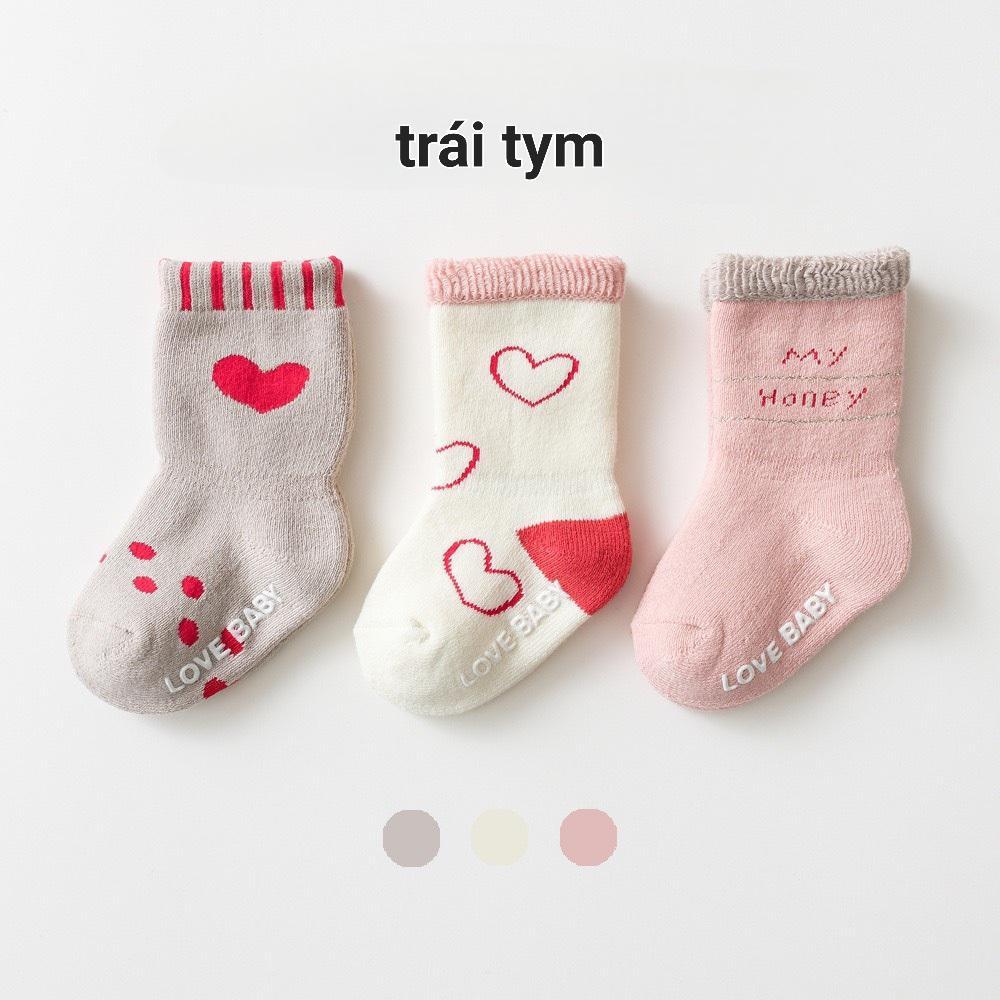 Tất tập đi, set 3 đôi tất chống trượt cho bé trai bé gái HDG02