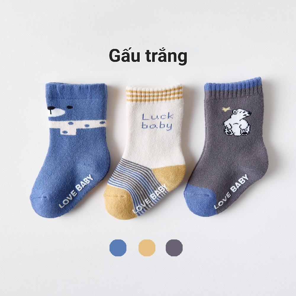 Tất tập đi, set 3 đôi tất chống trượt cho bé trai bé gái HDG02