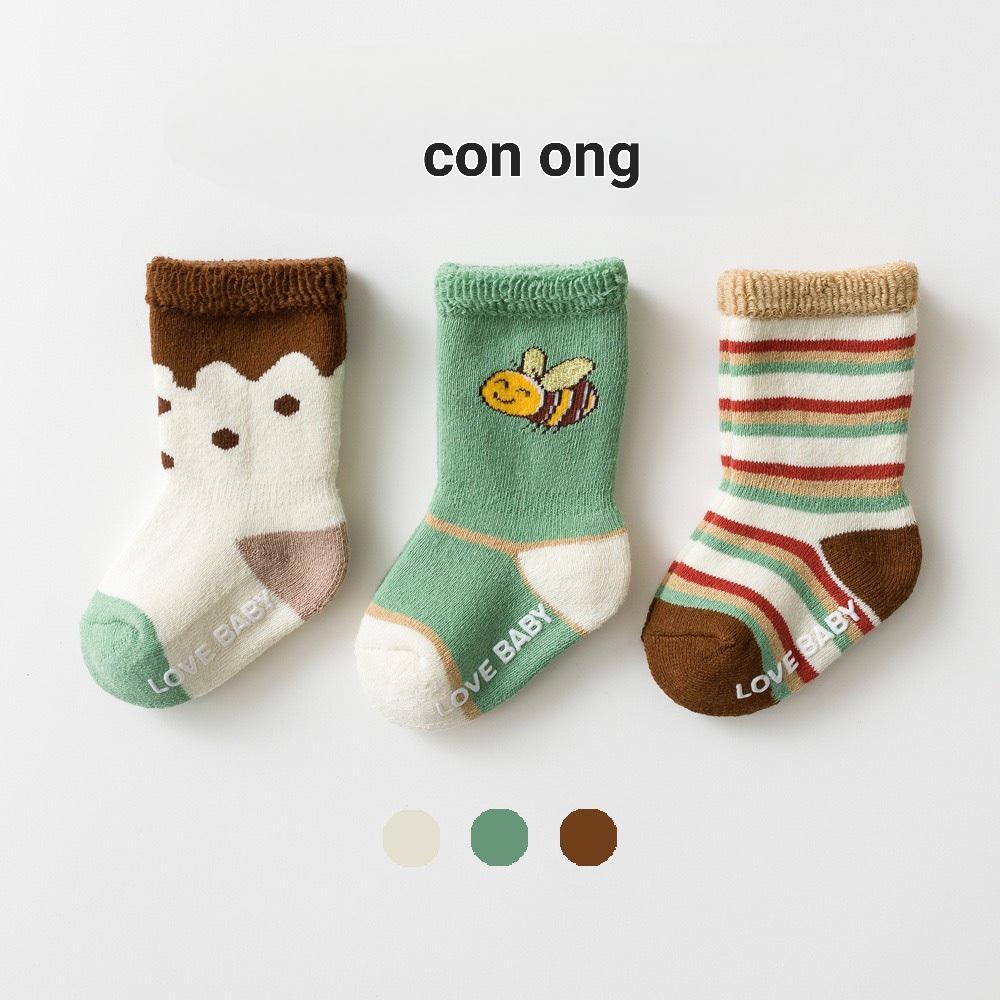Tất tập đi, set 3 đôi tất chống trượt cho bé trai bé gái HDG02