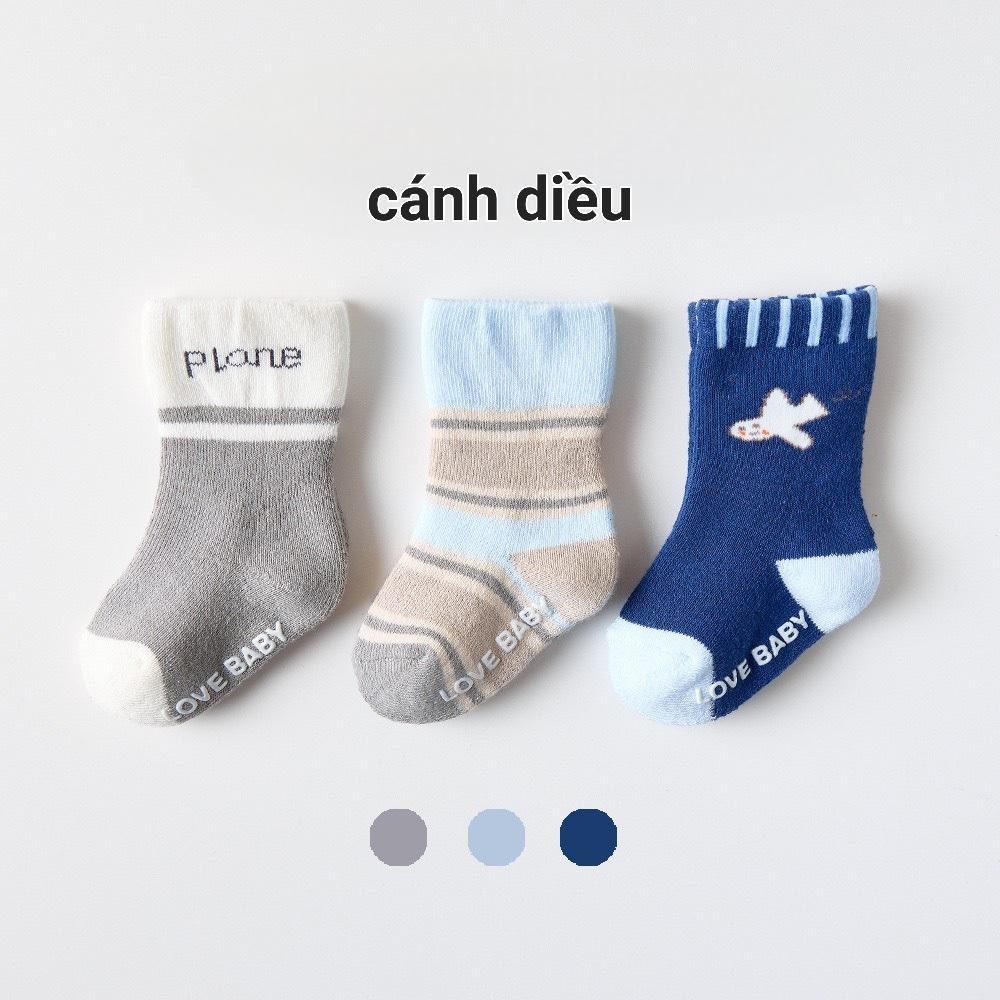 Tất tập đi, set 3 đôi tất chống trượt cho bé trai bé gái HDG02