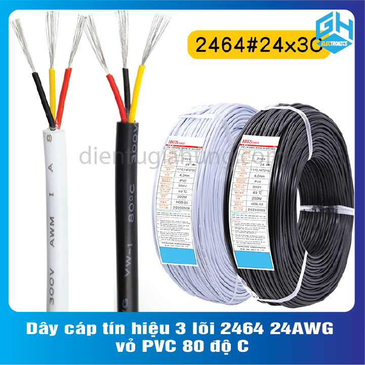 [1 mét]Dây điện cáp tín hiệu 3 lõi 2464 24AWG 0.2mm2 vỏ PVC 80 độ C ...