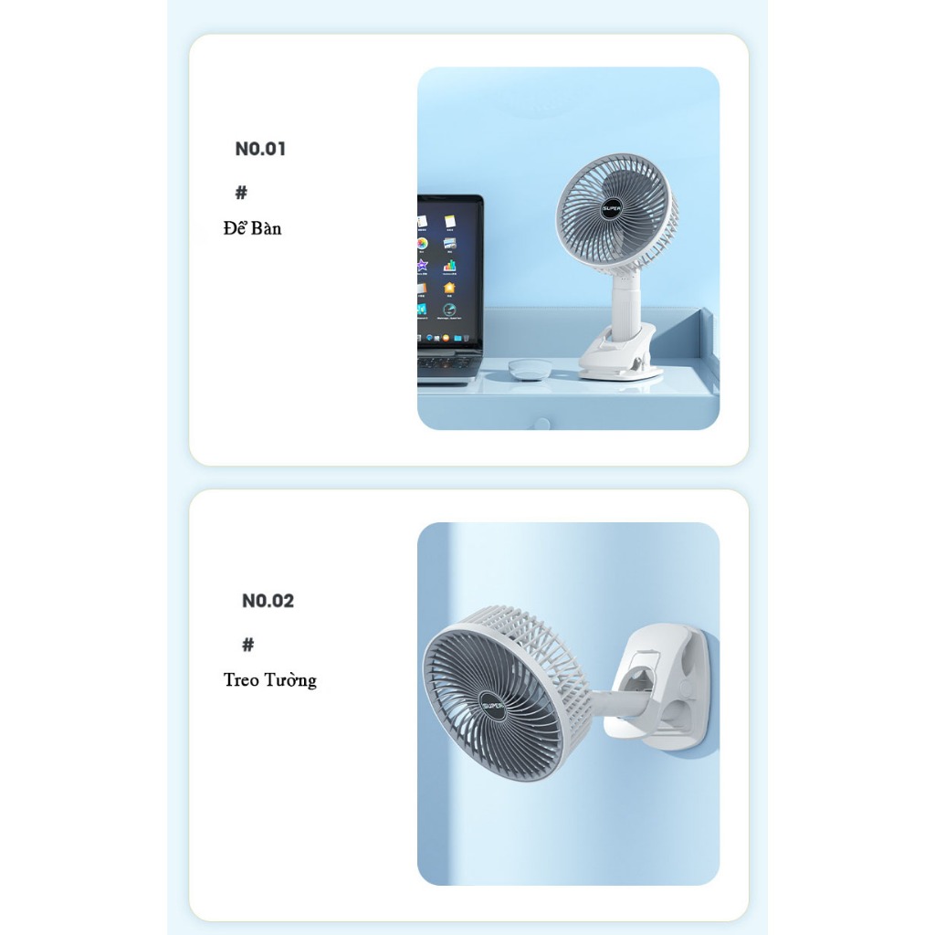 Quạt Kẹp Đa Năng Để Bàn SUPER 3IN1 Kẹp Bàn- Kẹp Điện Thoại Hoặc Gắn Bàn Quạt Cầm Tay Nhỏ Gọn Tiện Dụng, Quạt Mini Để Bàn