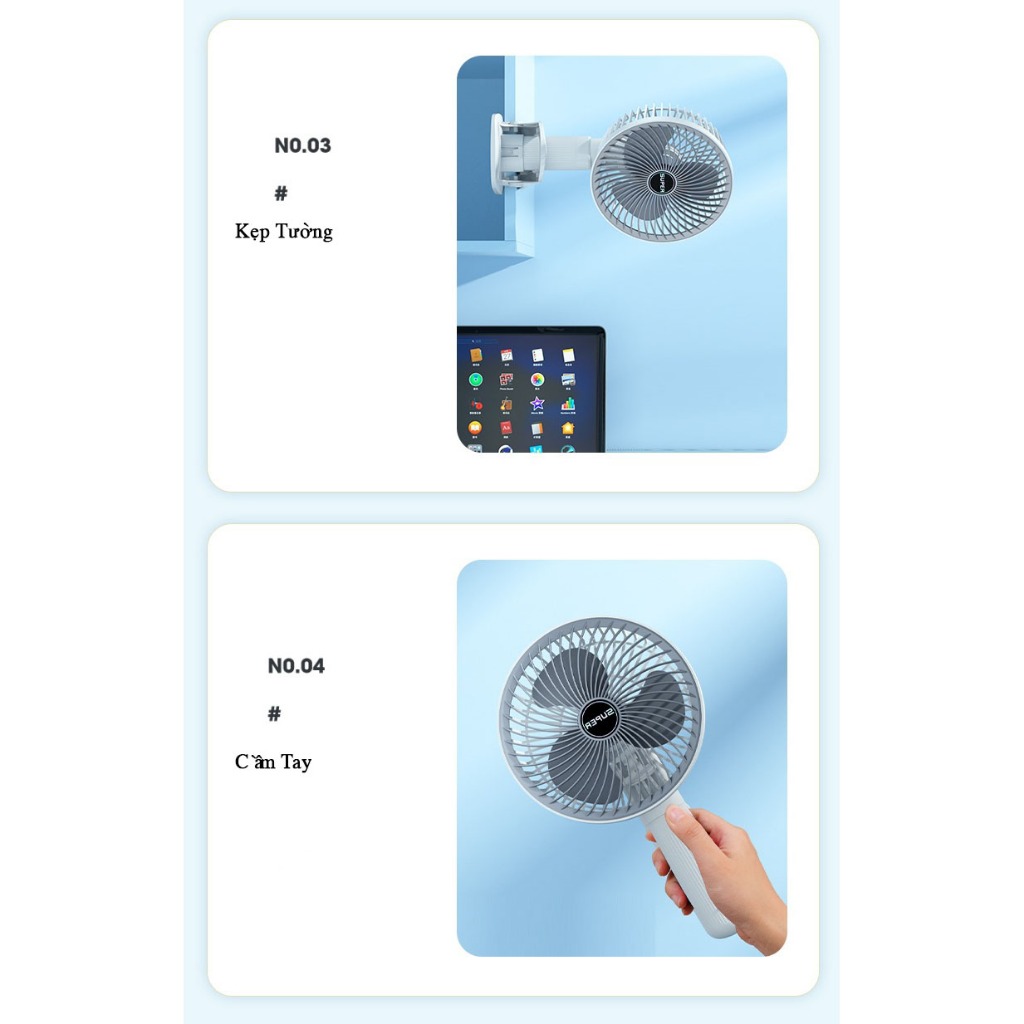 Quạt Kẹp Đa Năng Để Bàn SUPER 3IN1 Kẹp Bàn- Kẹp Điện Thoại Hoặc Gắn Bàn Quạt Cầm Tay Nhỏ Gọn Tiện Dụng, Quạt Mini Để Bàn