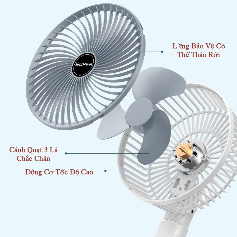 Quạt Kẹp Đa Năng Để Bàn SUPER 3IN1 Kẹp Bàn- Kẹp Điện Thoại Hoặc Gắn Bàn Quạt Cầm Tay Nhỏ Gọn Tiện Dụng, Quạt Mini Để Bàn
