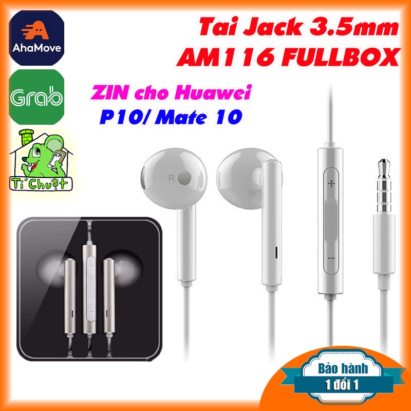 Genuine Huawei AM116 AM115 Earphones - Wired In-Ear Headset With Mic & Volume Control, White