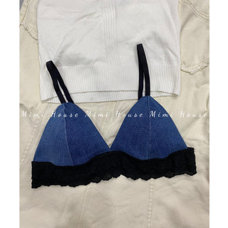Áo bra đi biển jean phối ren đen - hàng Handmade by MimiHouse
