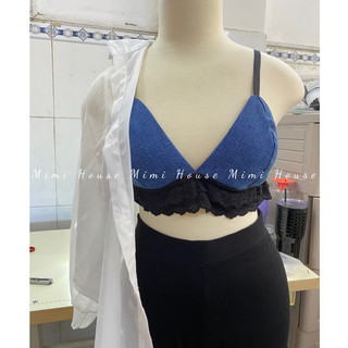 Áo bra đi biển jean phối ren đen - hàng Handmade by MimiHouse