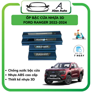 Ốp bậc cửa xe Ford Ranger 2023-2024, Nẹp bước chân Ranger nhựa 3D cao cấp. Bộ 4 miếng chống xước cửa