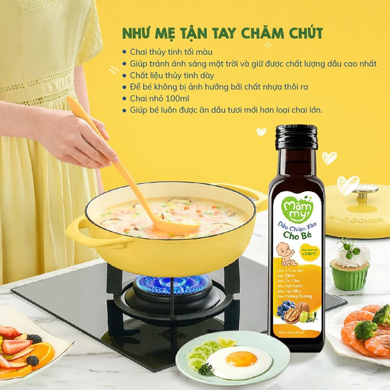 Dầu Chiên Xào Mămmy Cho Bé Chịu Nhiệt Tới 200°C, giữ trọn vẹn dinh dưỡng, bổ sung Omega-3, Vitamin E