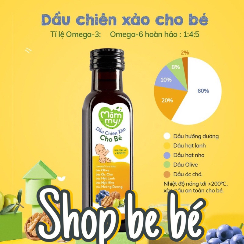 Dầu Chiên Xào Mămmy Cho Bé Chịu Nhiệt Tới 200°C, giữ trọn vẹn dinh dưỡng, bổ sung Omega-3, Vitamin E