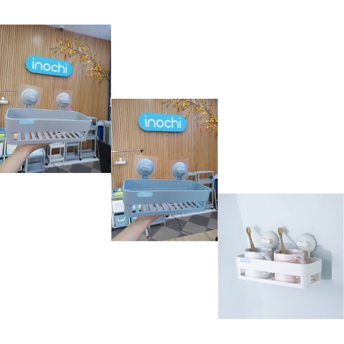 Kệ gắn góc tường Nachi CHỮ NHẬT treo ngang Inochi, không cần khoan tiện dụng cho nhà tắm