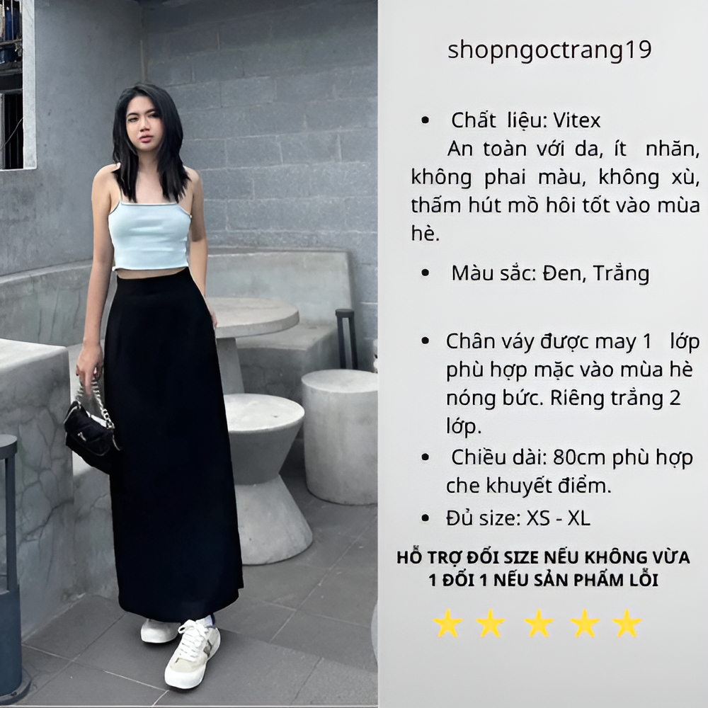 Chân Váy Dáng Dài Suông Sẻ Bên Dài 90cm_Thiết Kế Đặc Biệt Sẻ Bên_shopngoctrang19_Chất Liệu Vitex Loại 1_CV105