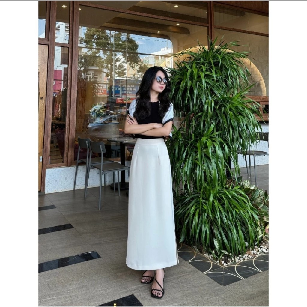 Chân Váy Dáng Dài Suông Sẻ Bên Dài 90cm_Thiết Kế Đặc Biệt Sẻ Bên_shopngoctrang19_Chất Liệu Vitex Loại 1_CV105
