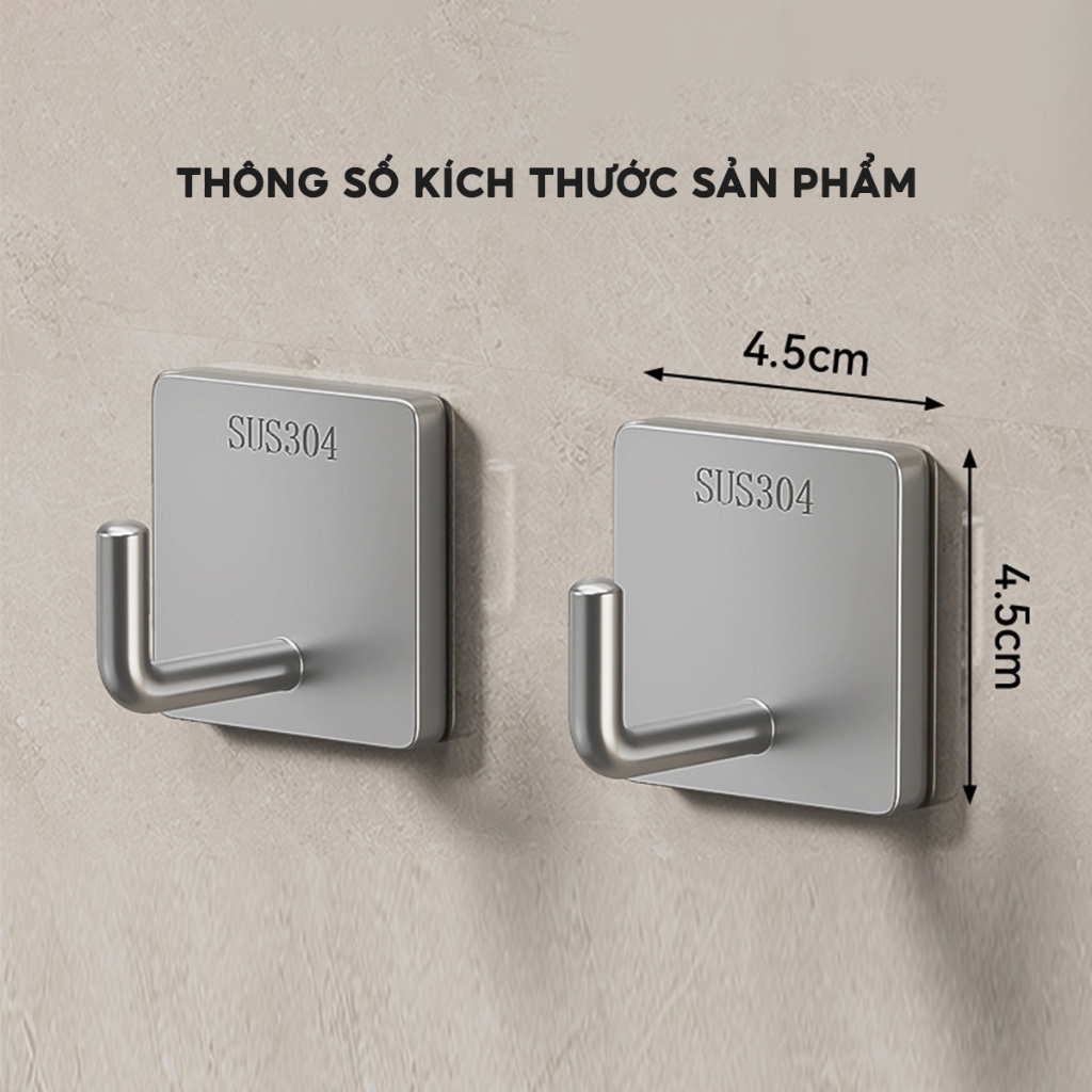 COMBO Móc dán tường chịu lực inox 304, Móc treo tường siêu dính treo quần áo đồ dùng đa năng