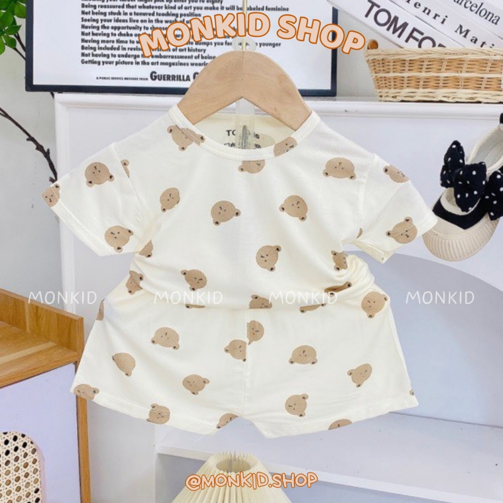 [Bộ cộc] Combo 3/5 Bộ Quần Áo Cộc Tay Chất Thun Lạnh Petit, Nền Kem Cho Bé Trai, Bé Gái Size 4-14kg